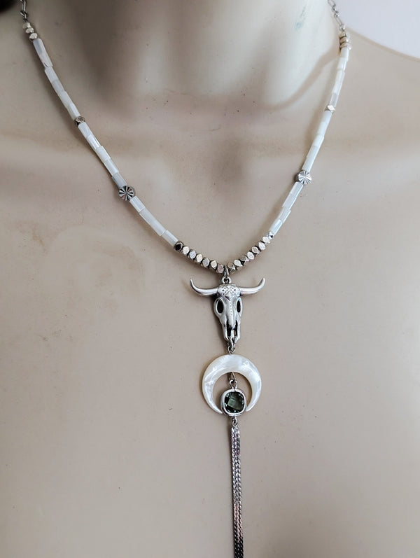 Abalone Buffalo Tassel Necklace