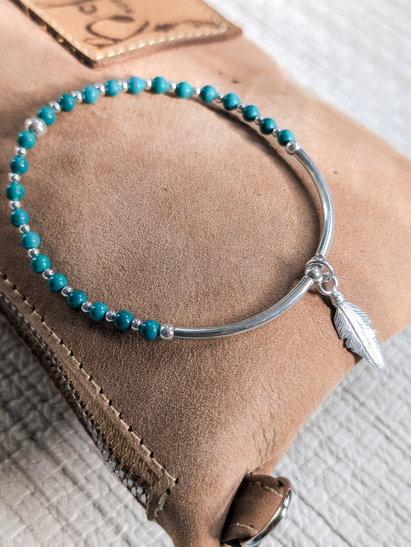Stretch Feather Turquoise Bracelet