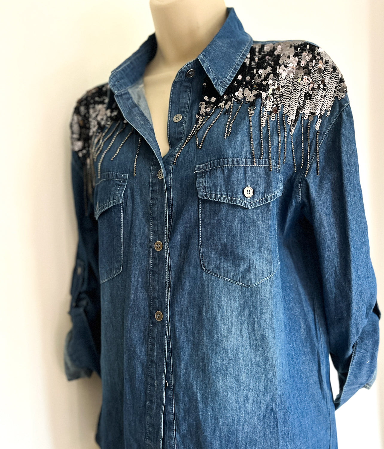 Western Sparkle Denim Shirt - Boho Buffalo Accessories
