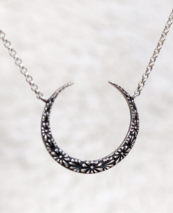 Silver Floral Crescent Necklace