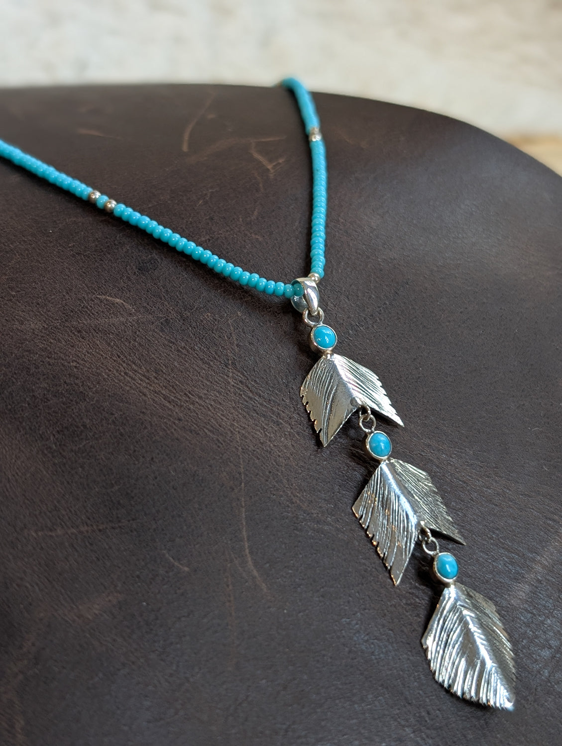 'Power of 3' Feather Pendant Long Necklace
