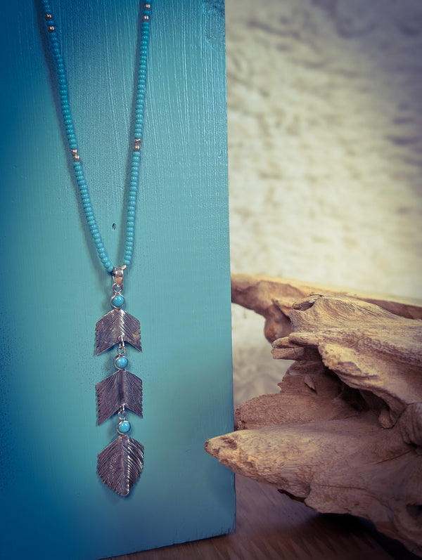 'Power of 3' Feather Pendant Long Necklace