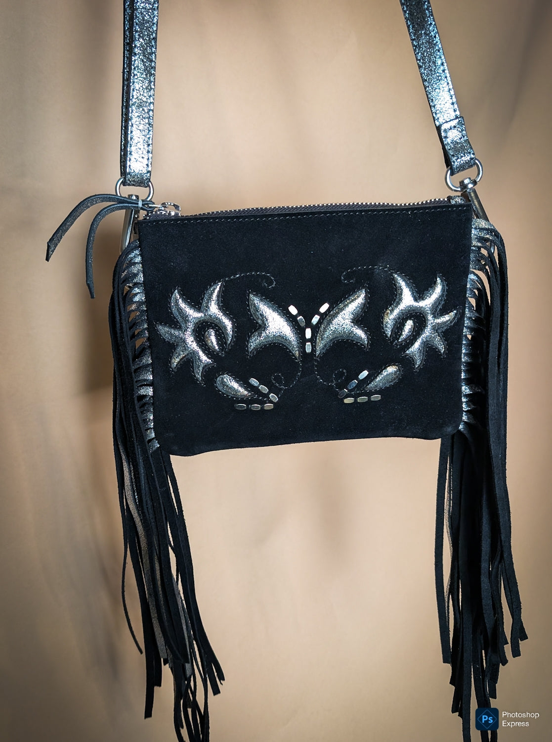 Black & Gunmetal Mini Fringe Bag - Boho Buffalo Accessories
