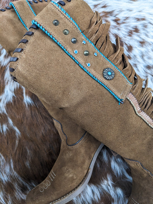Tall Western Tan Fringed Boots