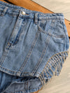 Rhinestone Fringe Denim Skort