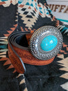 Turquoise Oval Buckle Belt (Tan)