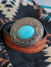 Turquoise Oval Buckle Belt (Tan)