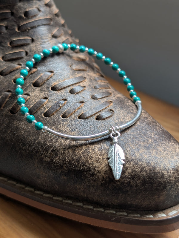 Stretch Feather Turquoise Bracelet