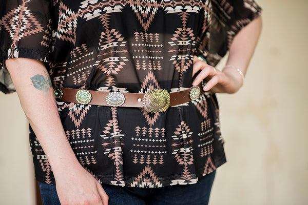 Brown & Turquoise Flower Belt - Boho Buffalo Accessories