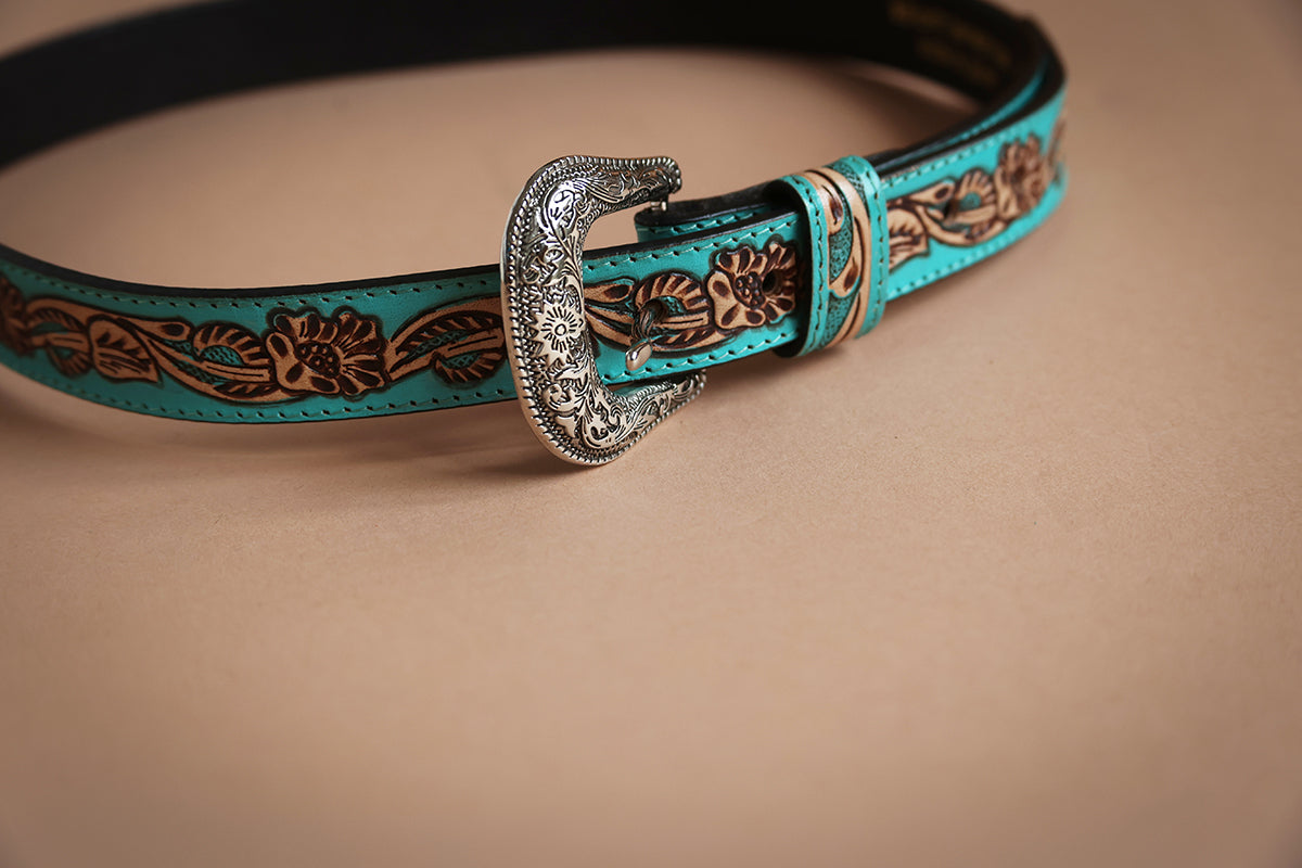 Turquoise Tooled Western Belt - Boho Buffalo Accessories