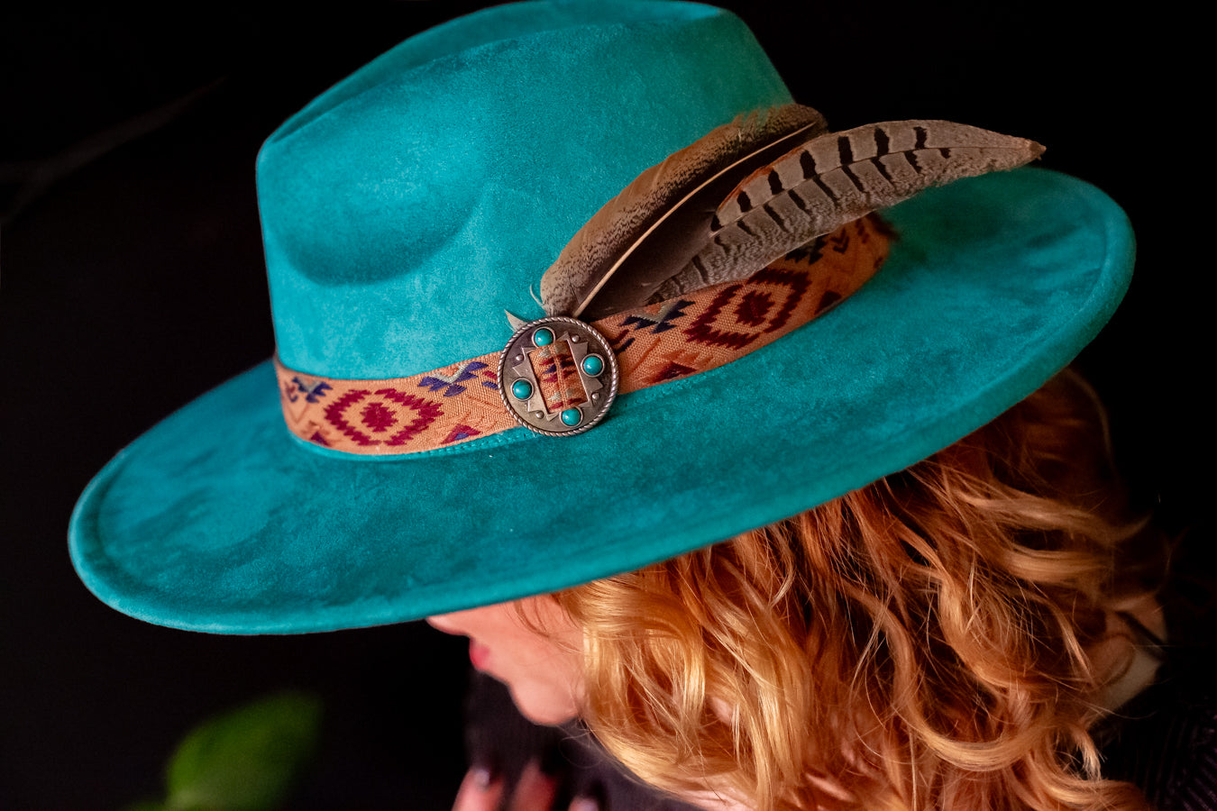 Turquoise & Tan Fedora Hat