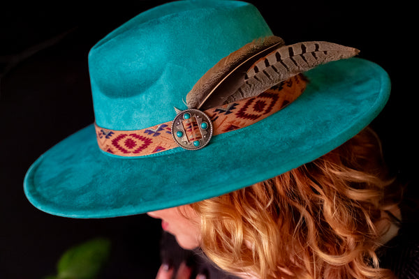 Turquoise & Tan Fedora Hat