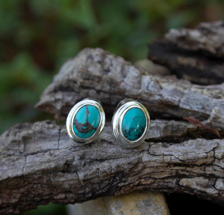Framed Oval Turquoise Studs