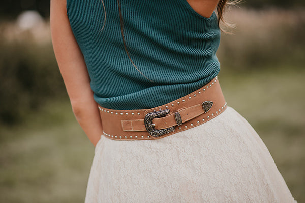 Feather Quartz Leather Waist Belt