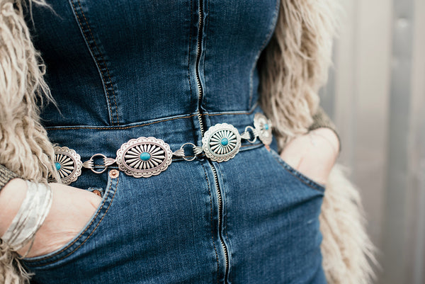 Silver & Turquoise Concho Belt