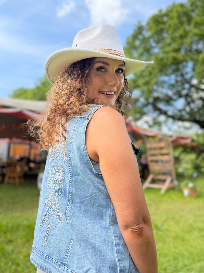 Boho Embroidered Denim Waistcoat - Boho Buffalo Accessories