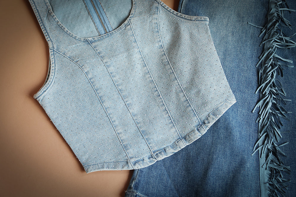 Rhinestone Denim Bodice - Boho Buffalo Accessories