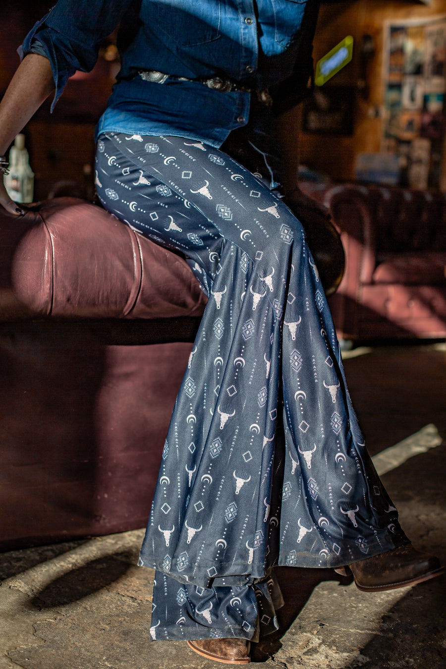 Black Western Print Stretch Flares - Boho Buffalo Accessories