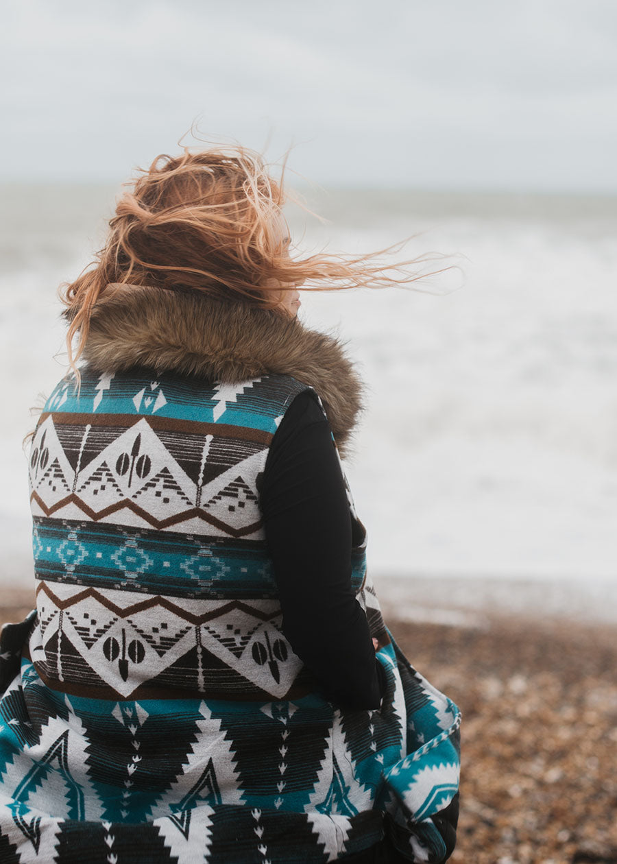 Turquoise Aztec Fur Gilet (S-3XL)