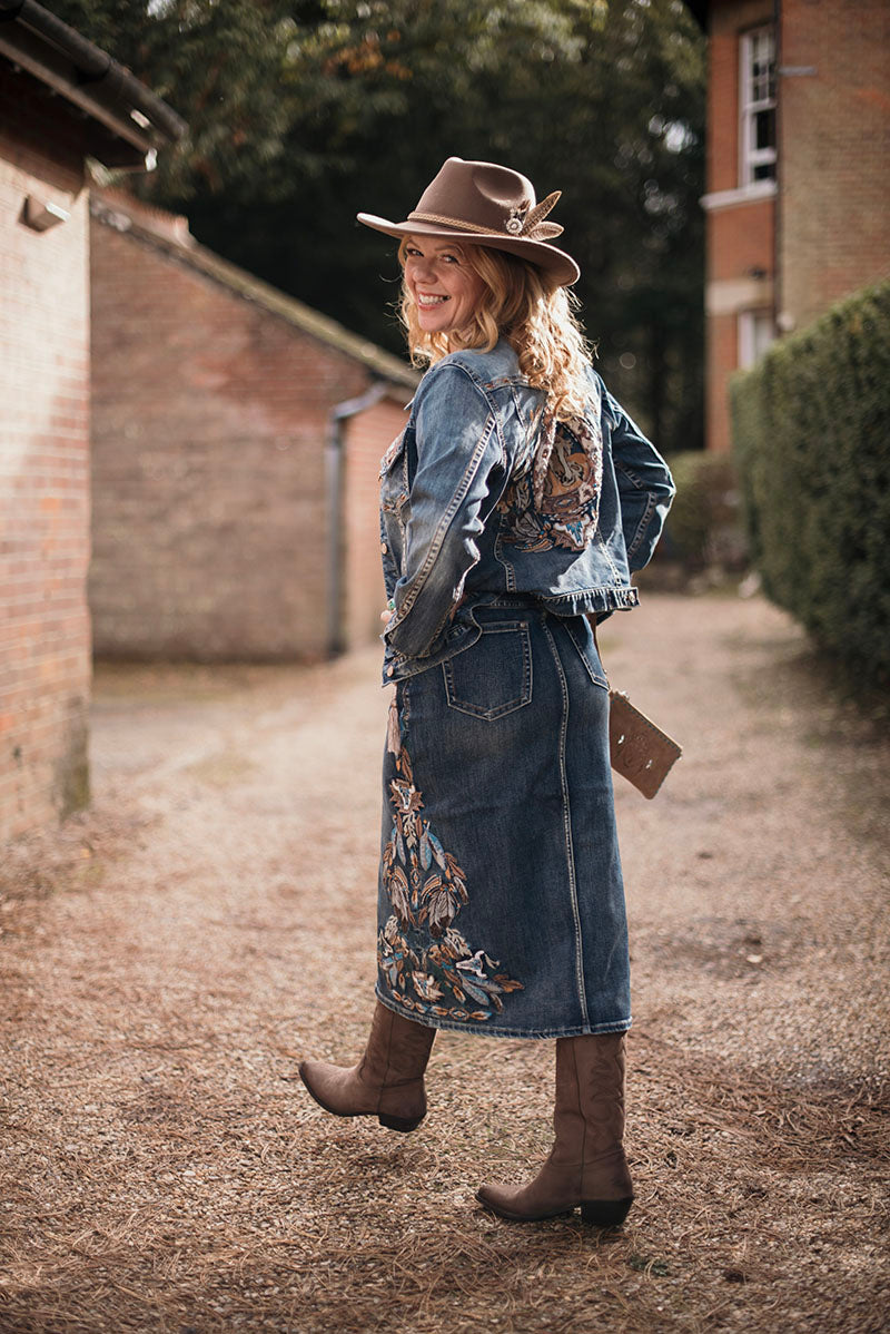 PRE ORDER: Western Embroidered Denim Skirt