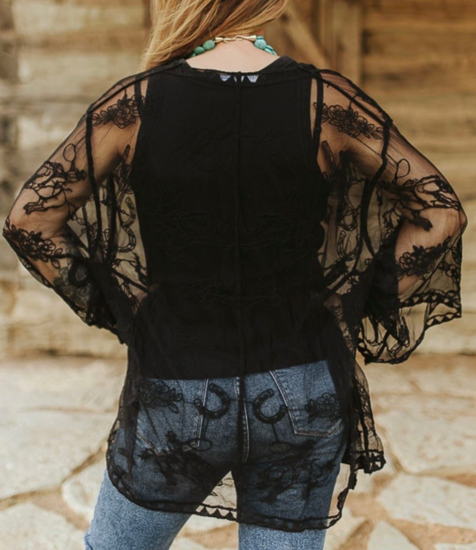 Black Lace Western Kimono