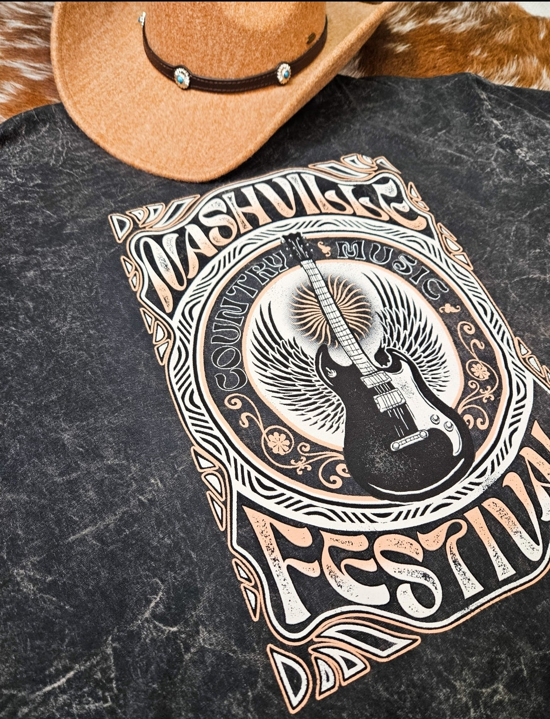 Nashville Festival Short Sleeve T-Shirt in Mineral Black - Boho Buffalo Accessories