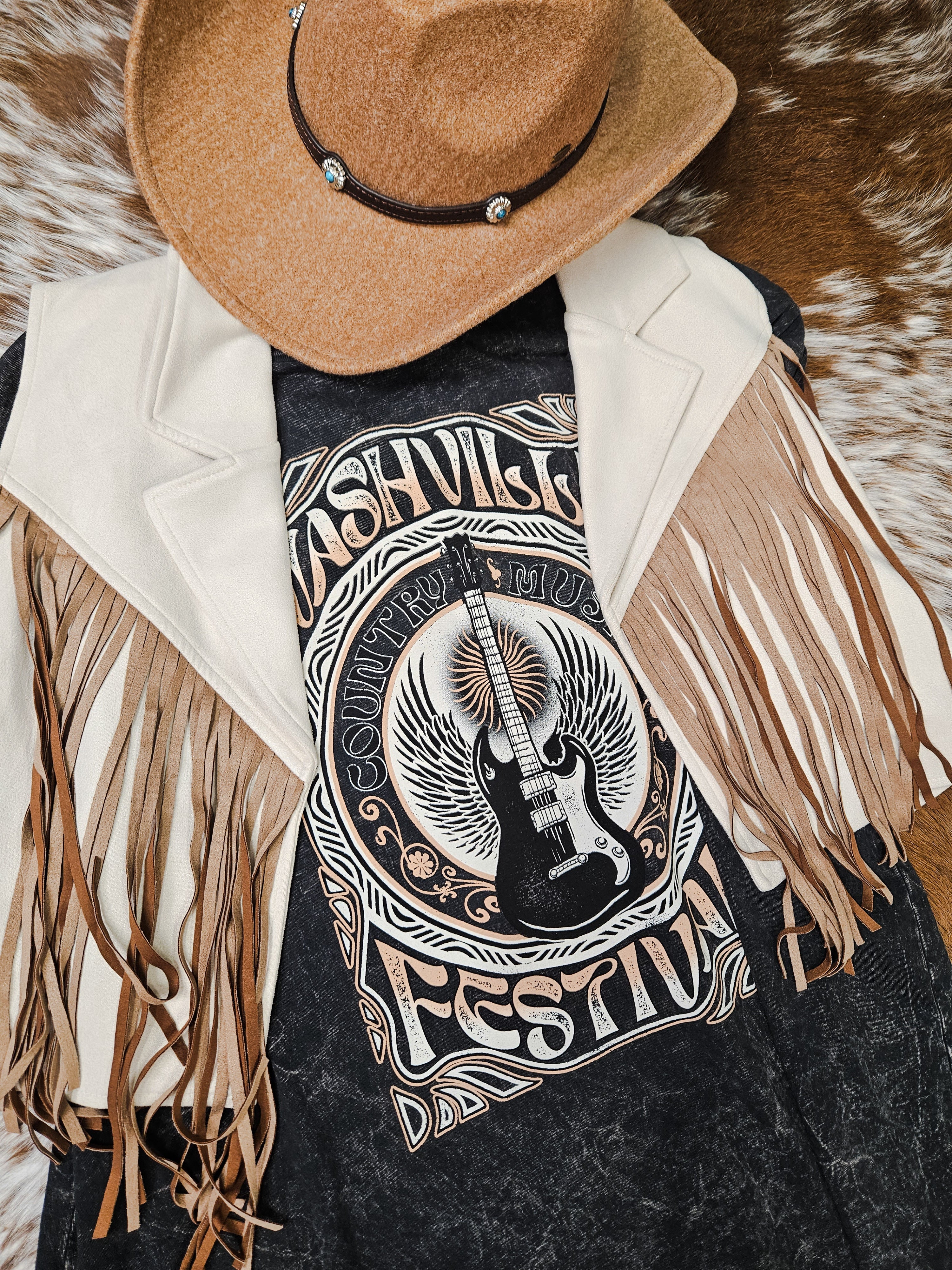 Nashville Festival Short Sleeve T-Shirt in Mineral Black - Boho Buffalo Accessories