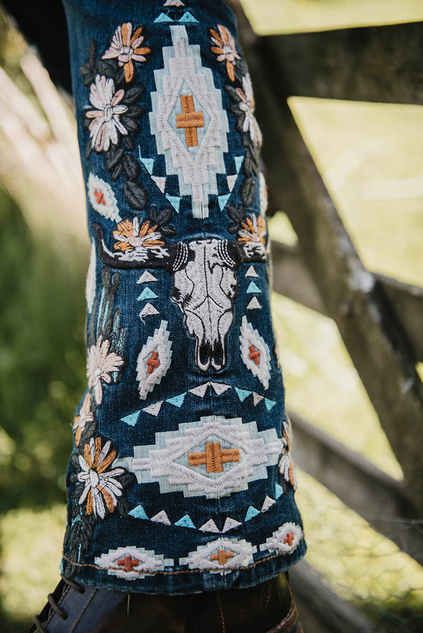 Western Flower Flare Jeans