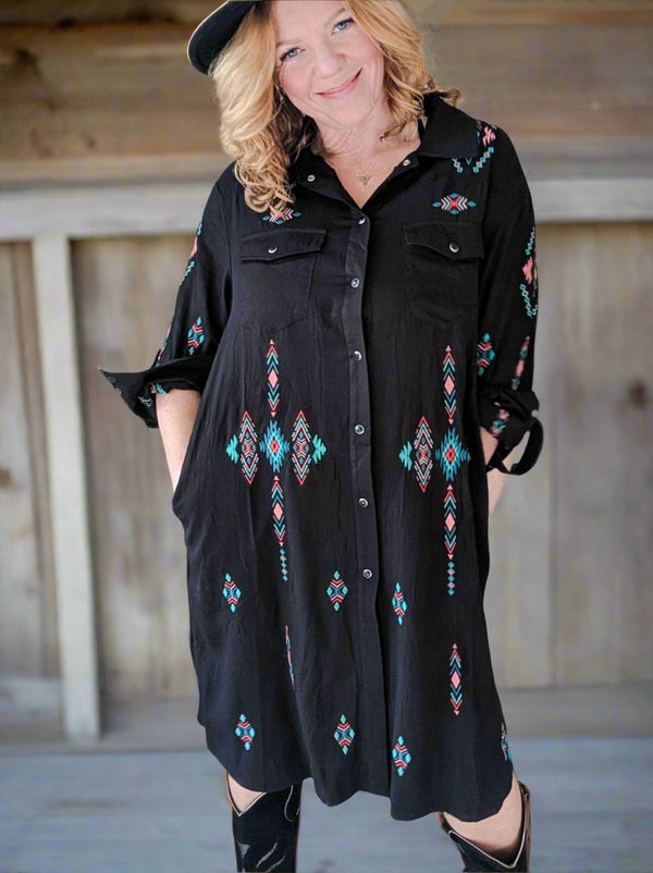 Black Western Shirt Dress