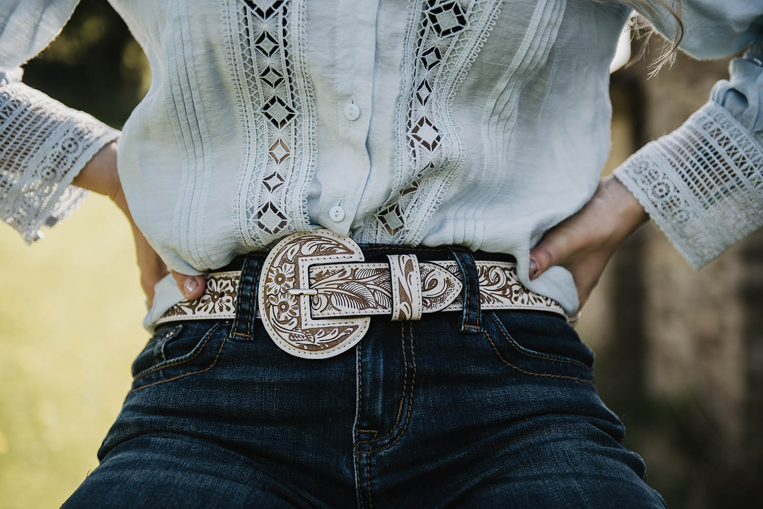 Ivory Tooled Leather Belt - Boho Buffalo Accessories