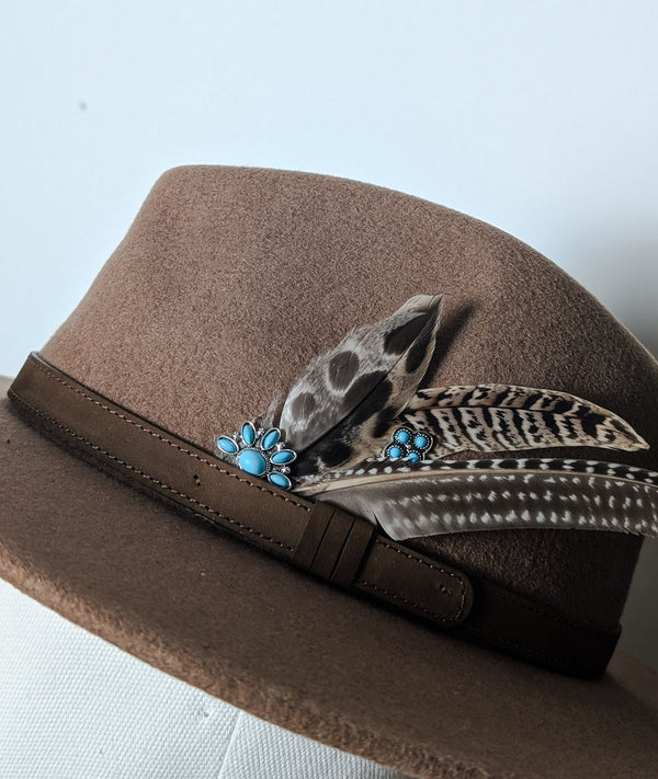 Brown Feather Fedora Hat