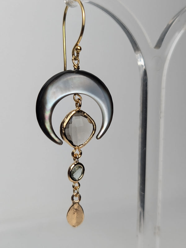 Gold Glass Crescent Earrings