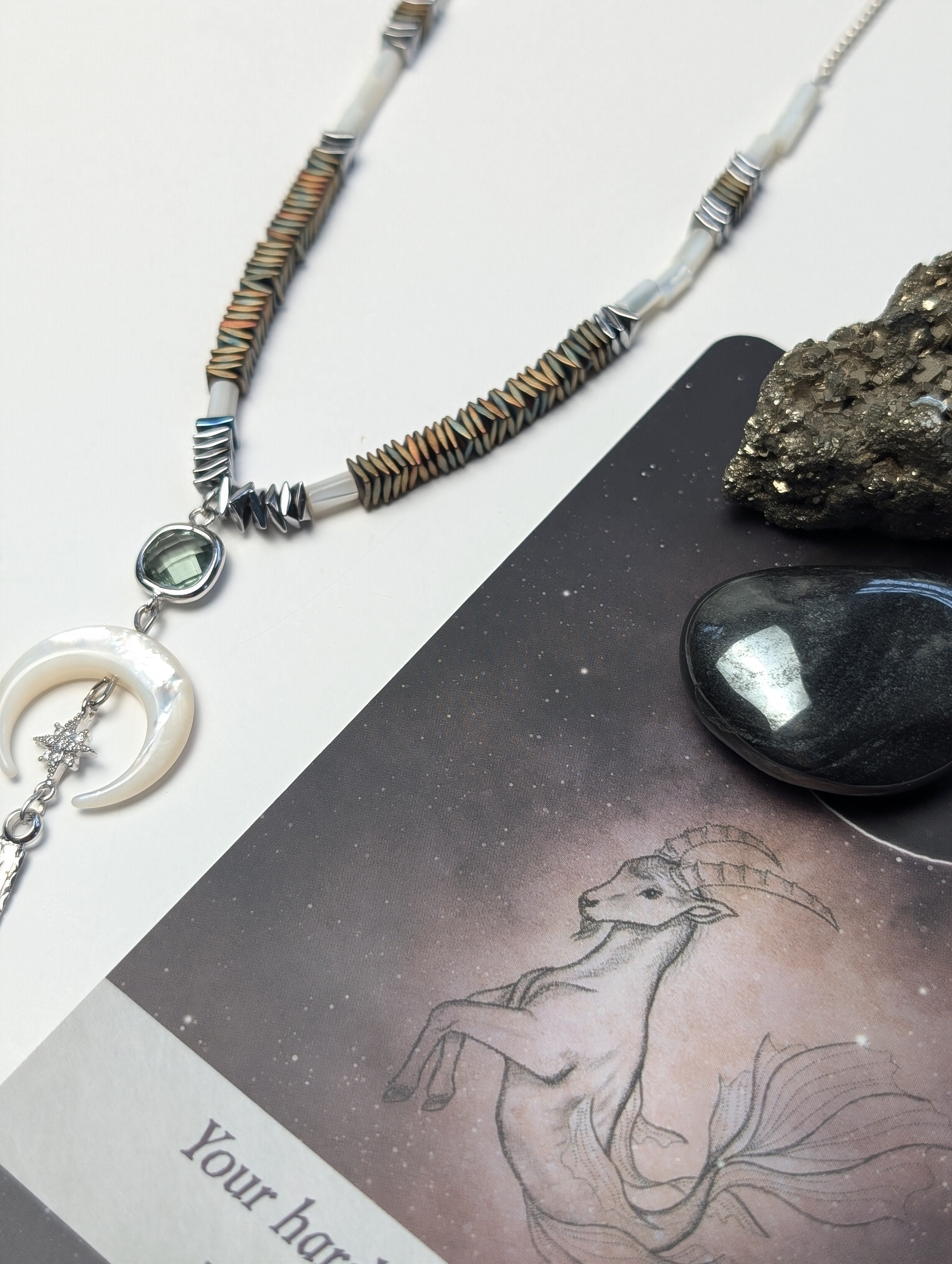 Silver Hematite Long Cosmic Necklace