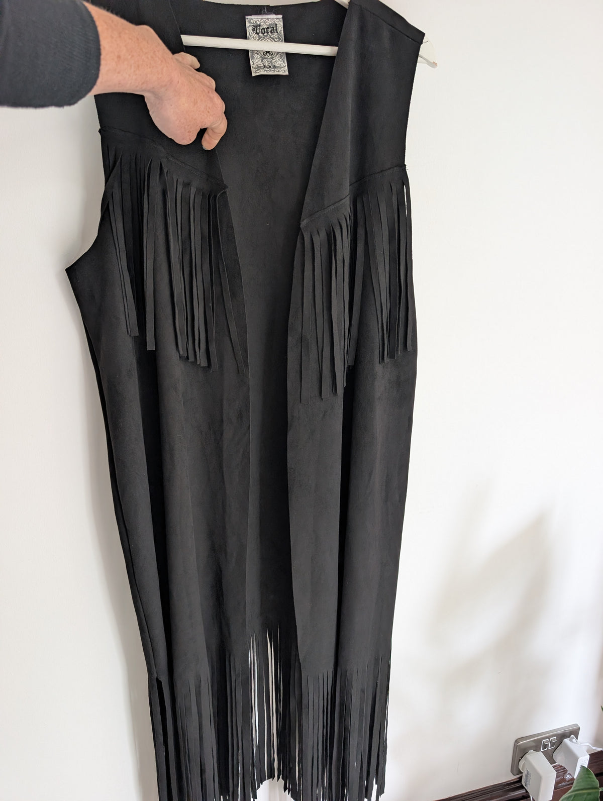 Long Black Faux Suede Waistcoat (S)