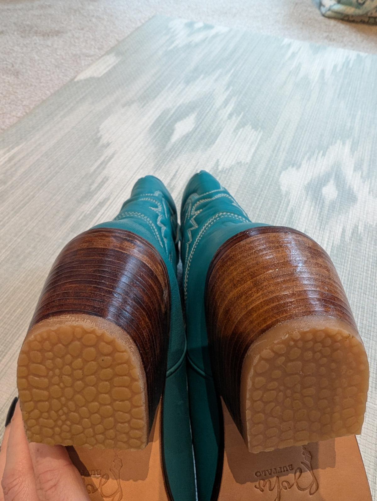 Turquoise 3/4 Length Cowgirl Boots (Size 4)