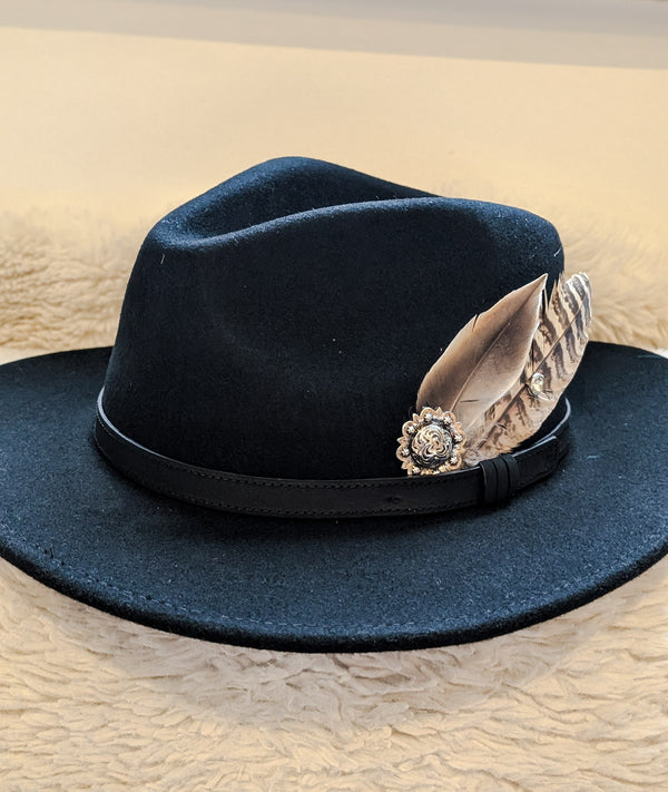 Black Diamante Feather Fedora Hat