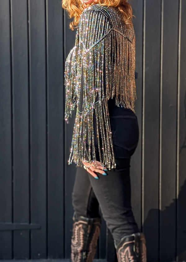 Beadwork Shimmer Fringe Jacket