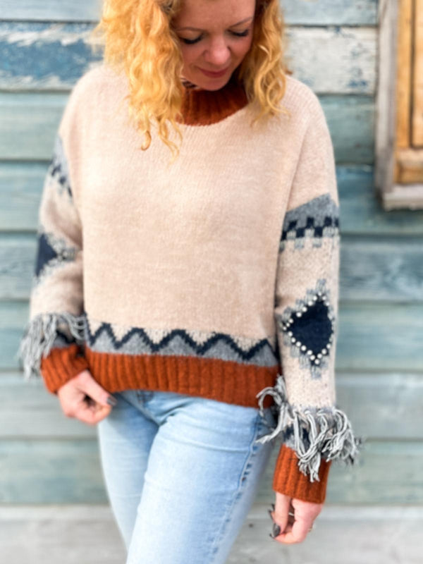 Boho Fringe Sleeve Crop Jumper