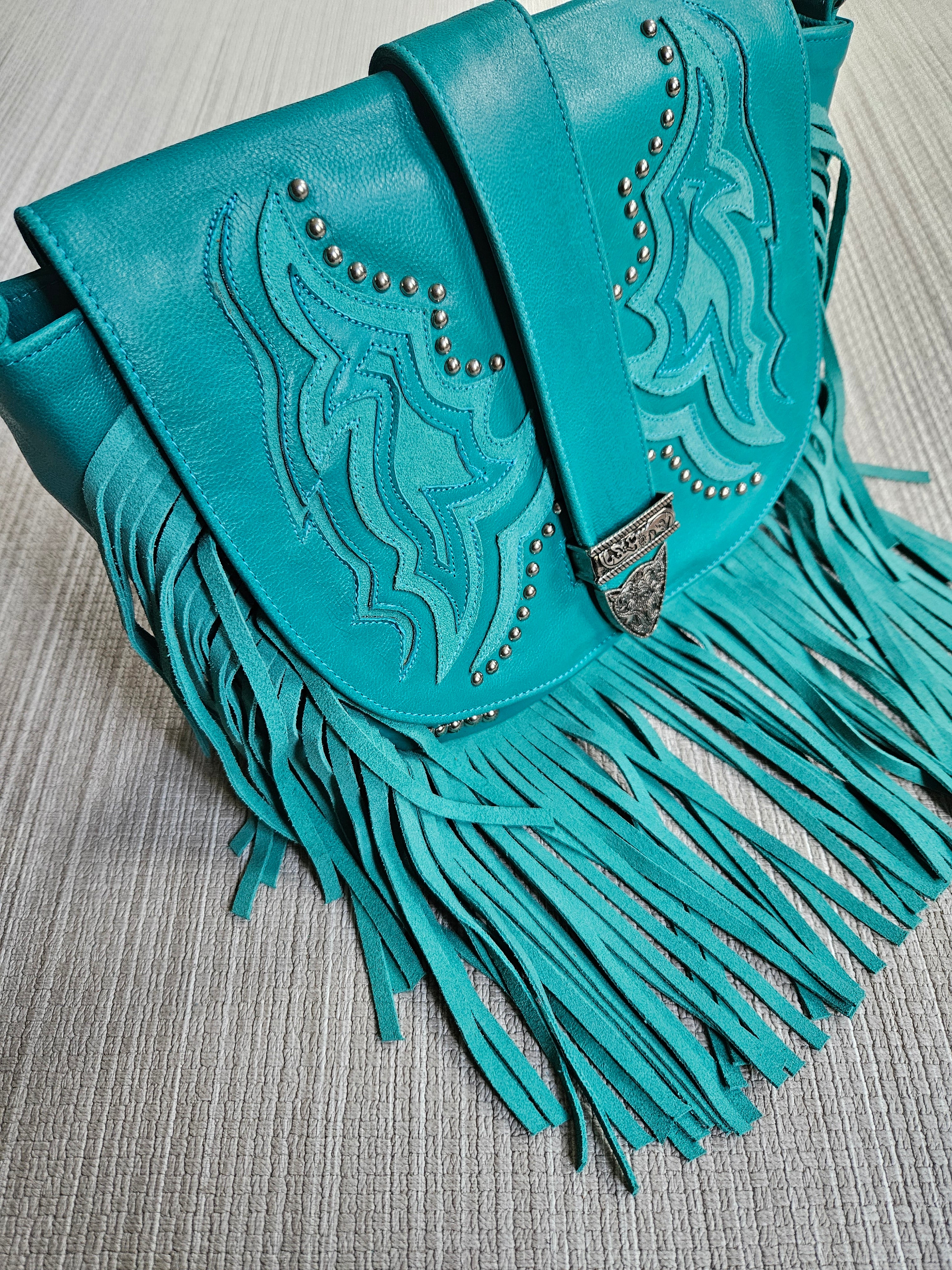 Turquoise Western Fringe Shoulder Bag - Boho Buffalo Accessories
