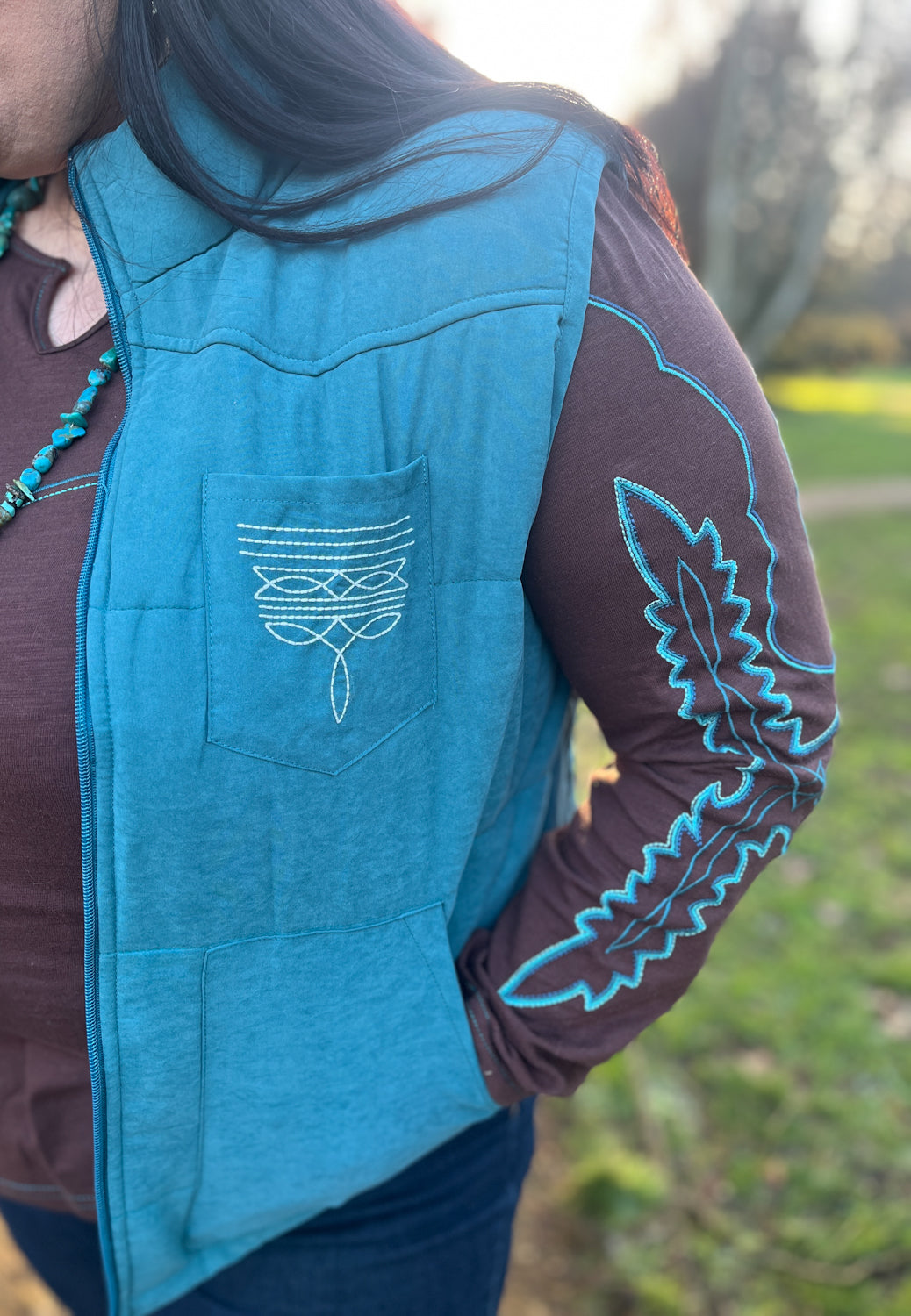 Teal Western Stitch Gilet (S-3XL) - Boho Buffalo Accessories
