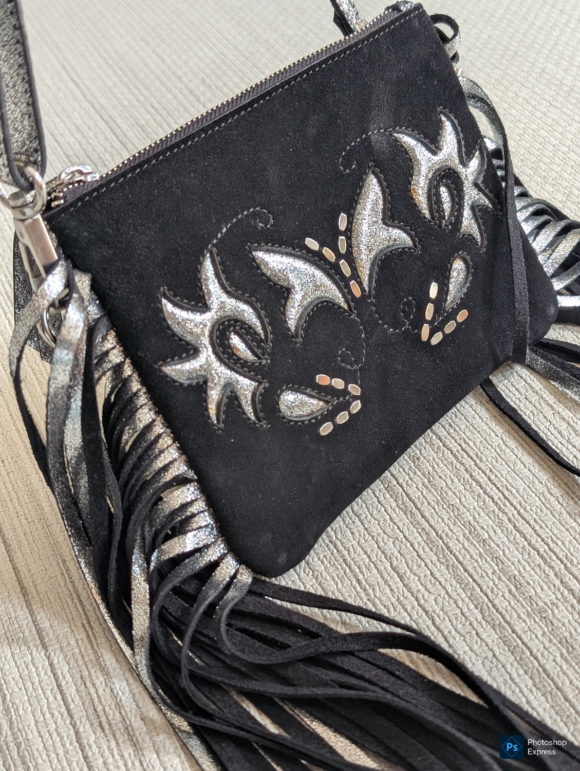 Black & Gunmetal Mini Fringe Bag - Boho Buffalo Accessories
