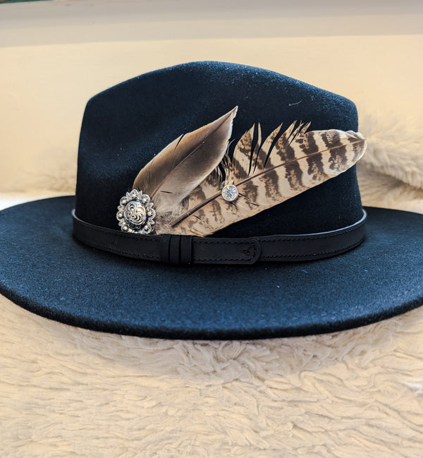 Black Diamante Feather Fedora Hat