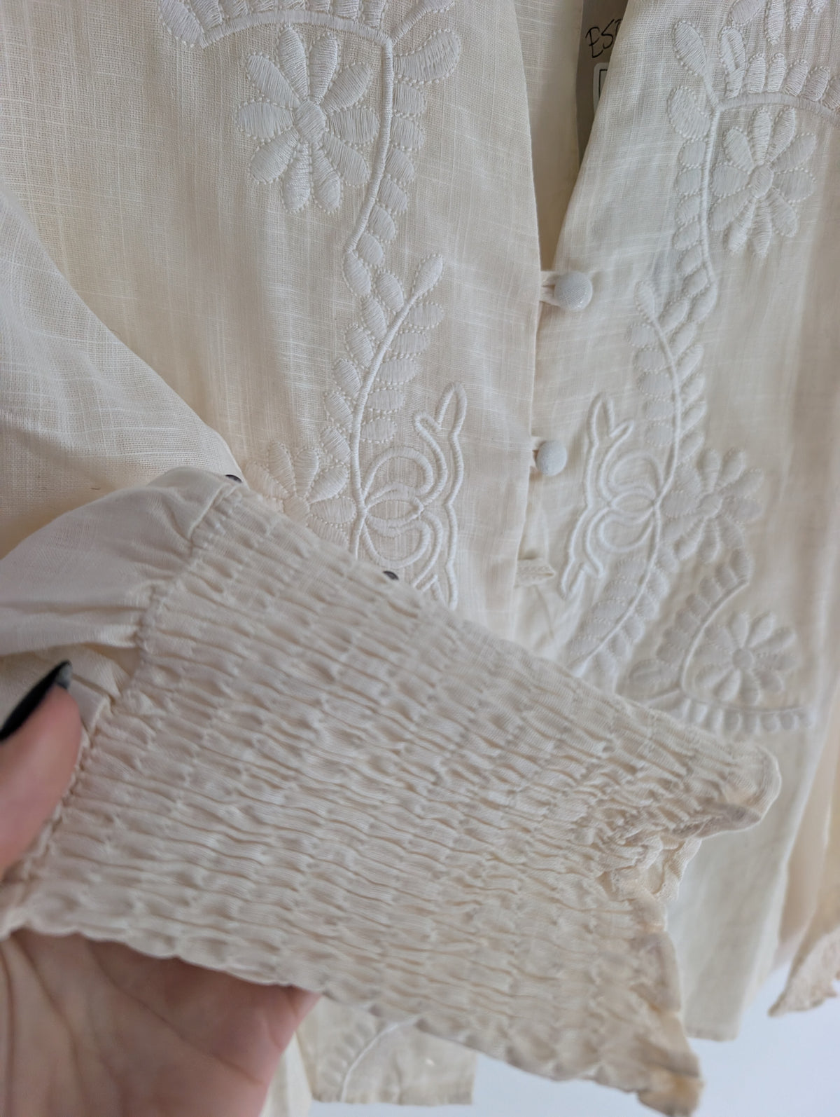 Boho Cream Embroidered Blouse (S)