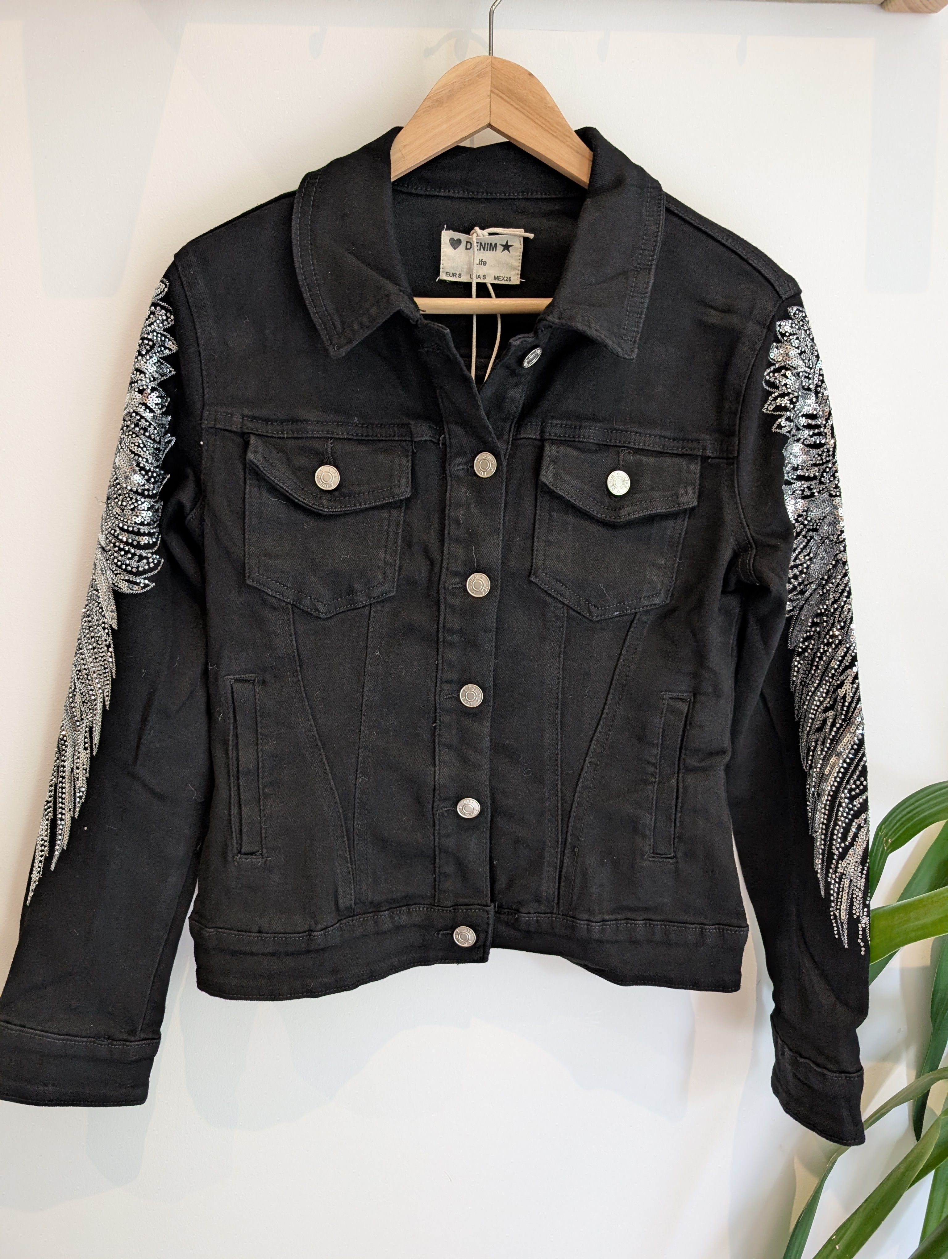 Black Sequin Feather Jacket