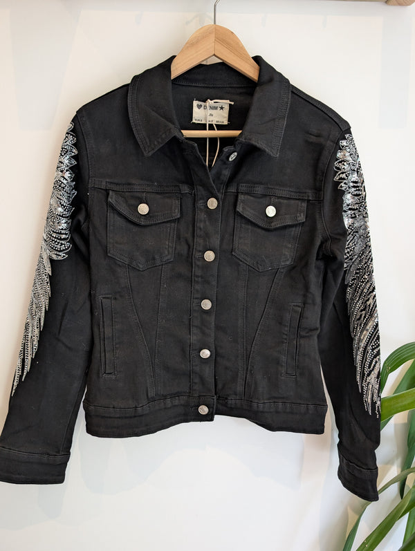 Black Sequin Feather Jacket - Main Image