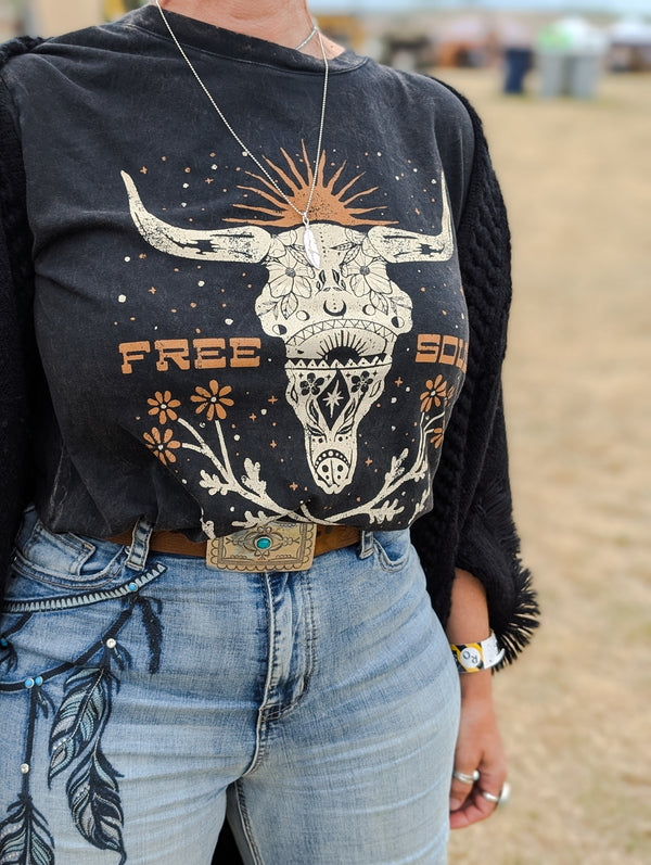 Black Boho Bull Tee