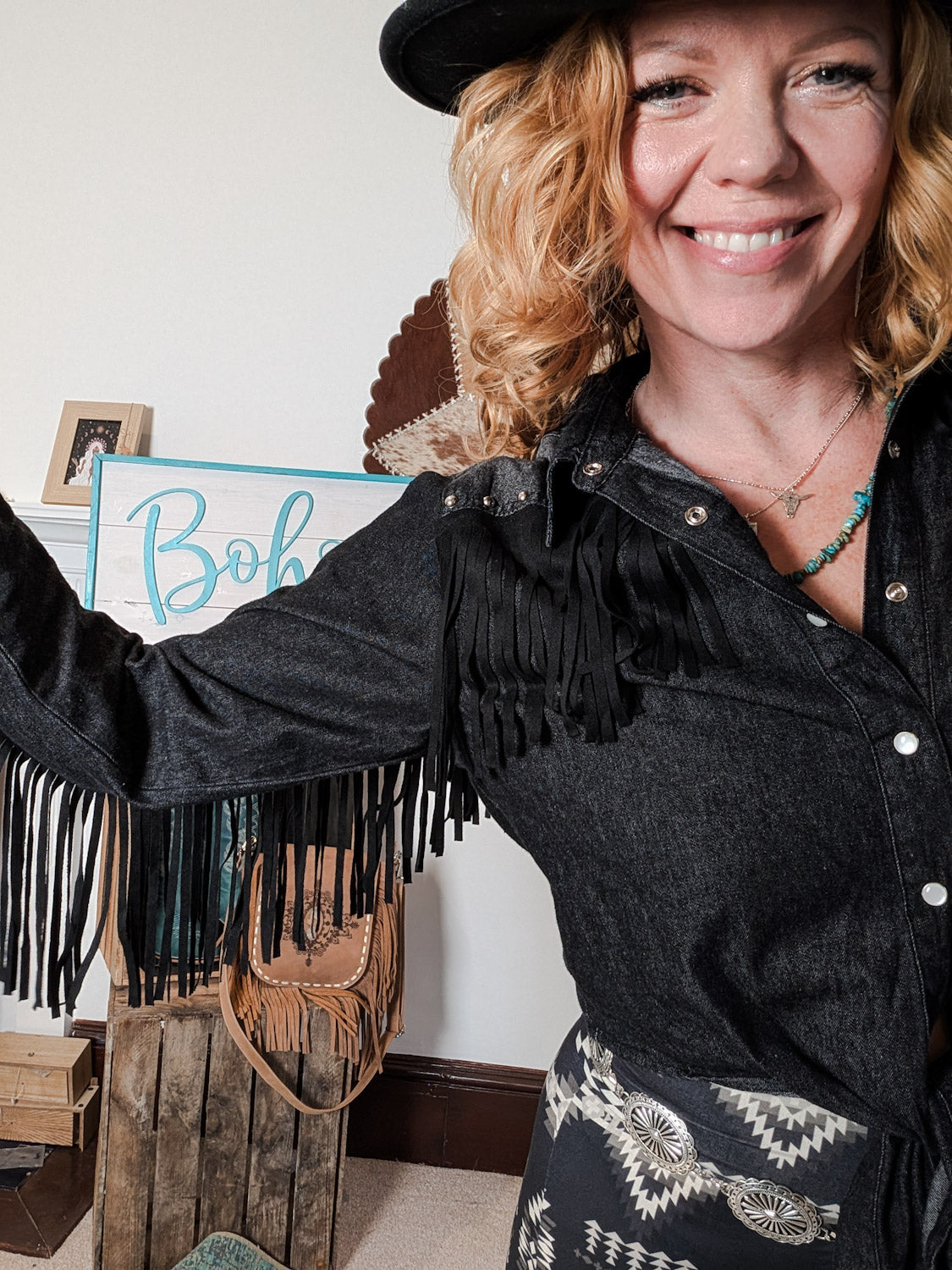 Black Denim Fringe Shirt