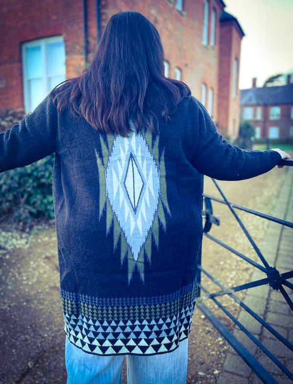 Navy Aztec Cardigan - Boho Buffalo Accessories