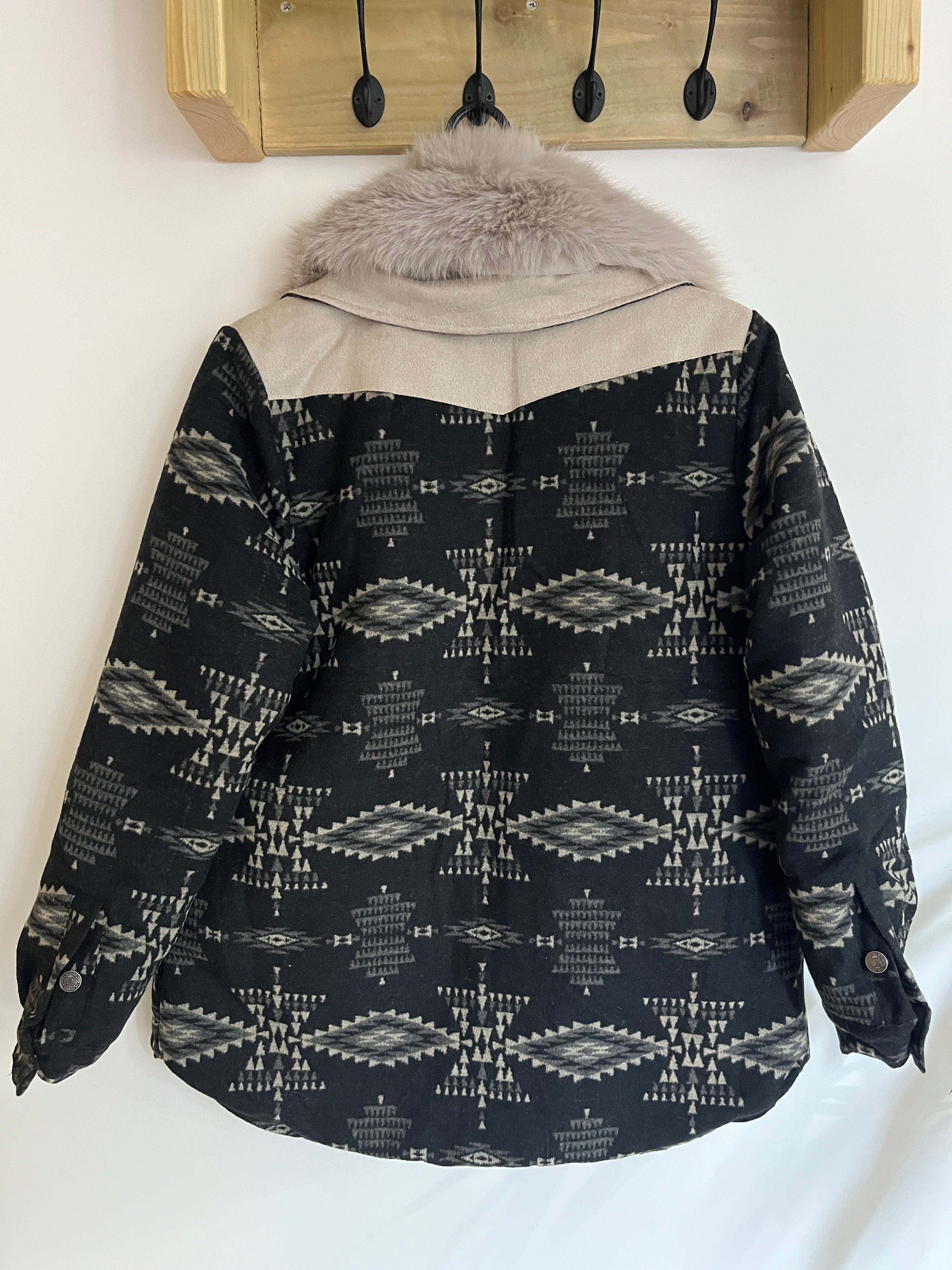 Black Fur Aztec Jacket - Boho Buffalo Accessories