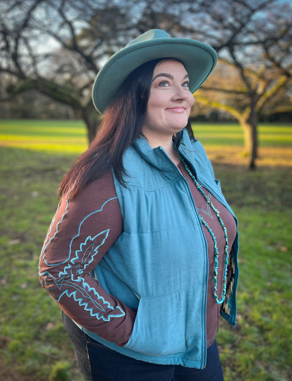 Teal Western Stitch Gilet (S-3XL) - Boho Buffalo Accessories